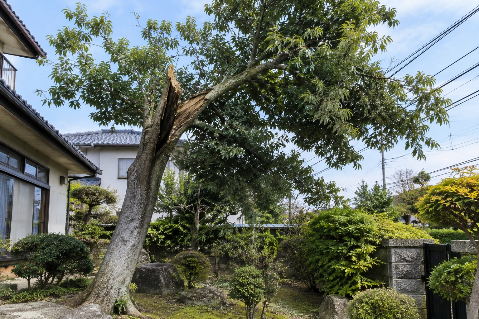 倉敷市で倒れそうな木を見つけたらに関連する庭の風景