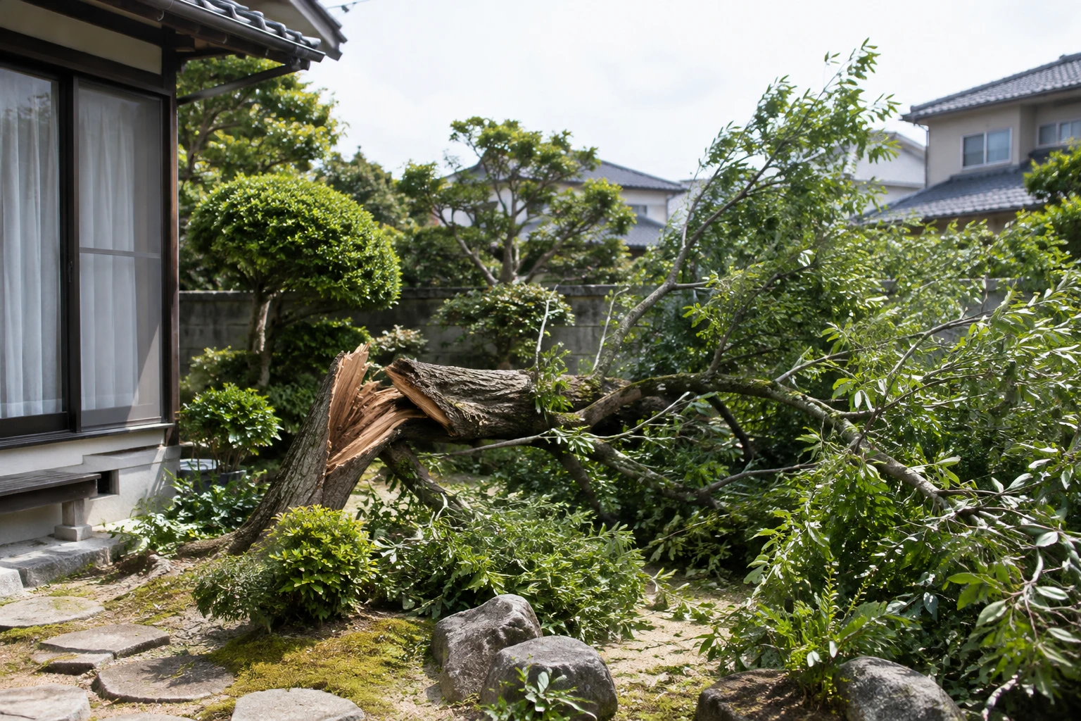 下関市で倒木を見つけたらに関連する庭の風景