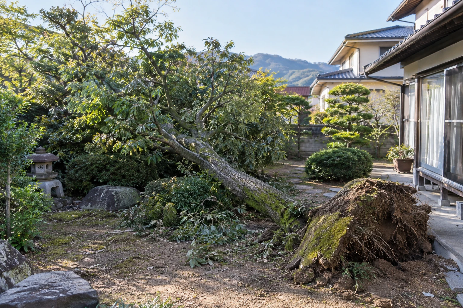 米子市で倒木を見つけたらに関連する庭の風景