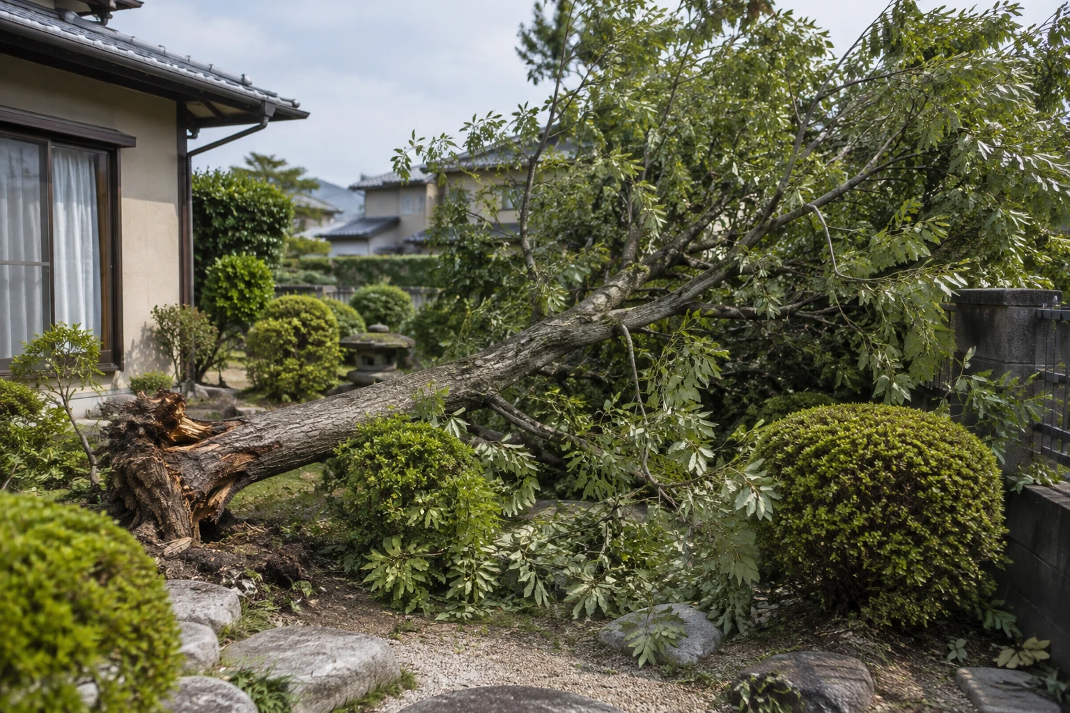 広島市で台風後に倒木を見つけたらに関連する庭の風景