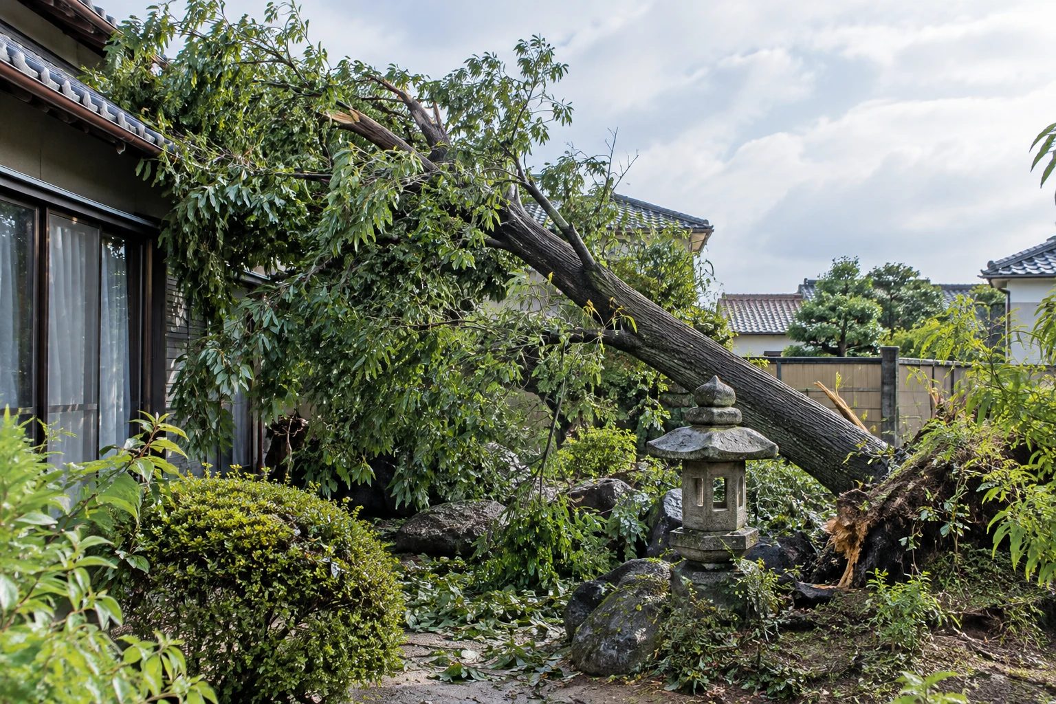 倉敷市で台風による緊急伐採を考えたらに関連する庭の風景
