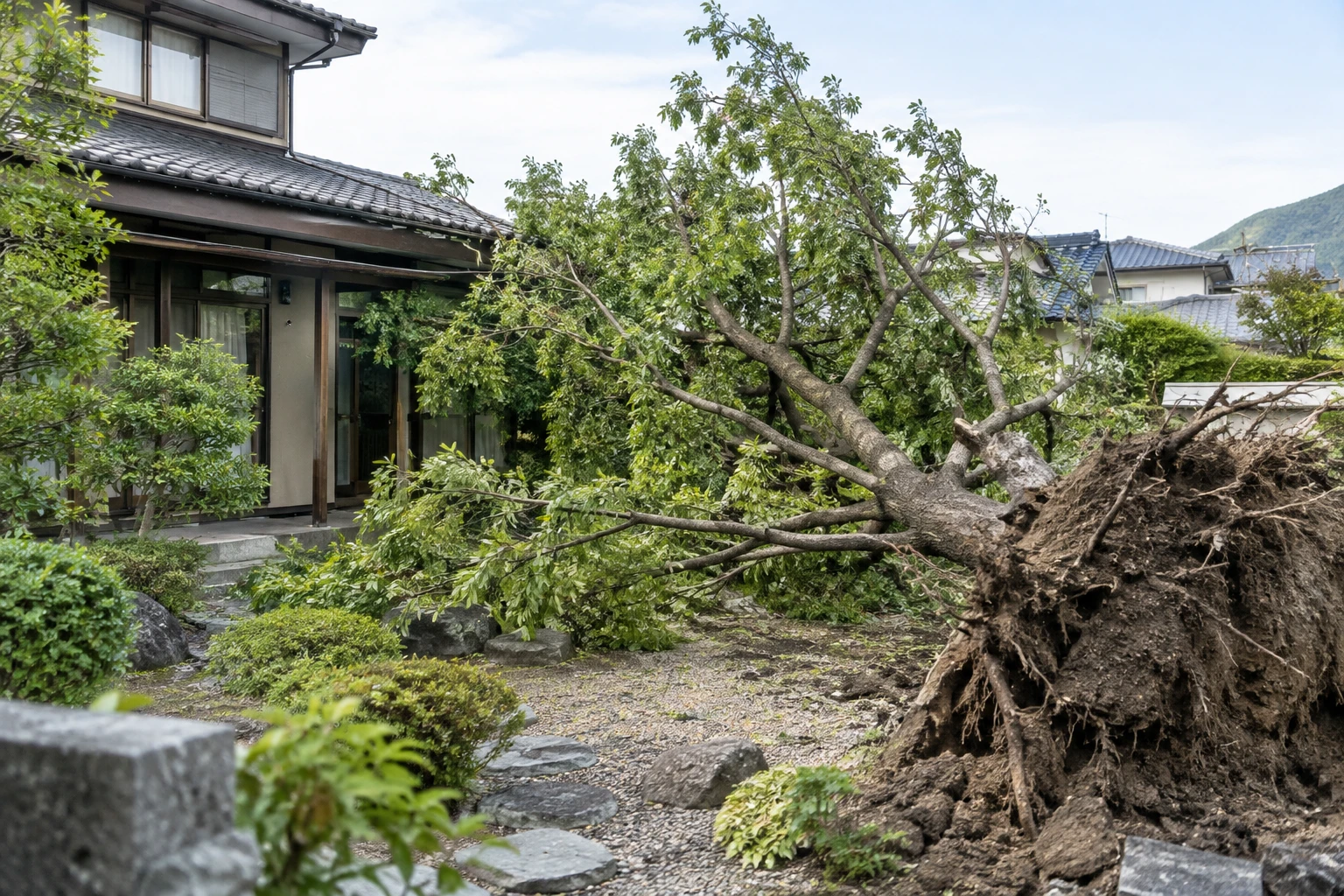 下関市で地震後に倒木を見つけたらに関連する庭の風景
