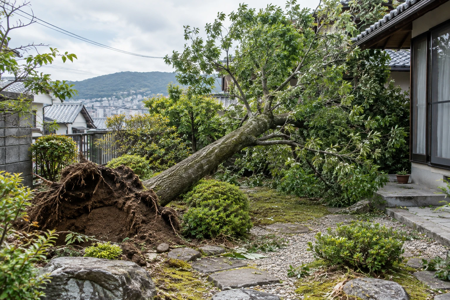広島市で大雨後の倒木を見つけたらに関連する庭の風景