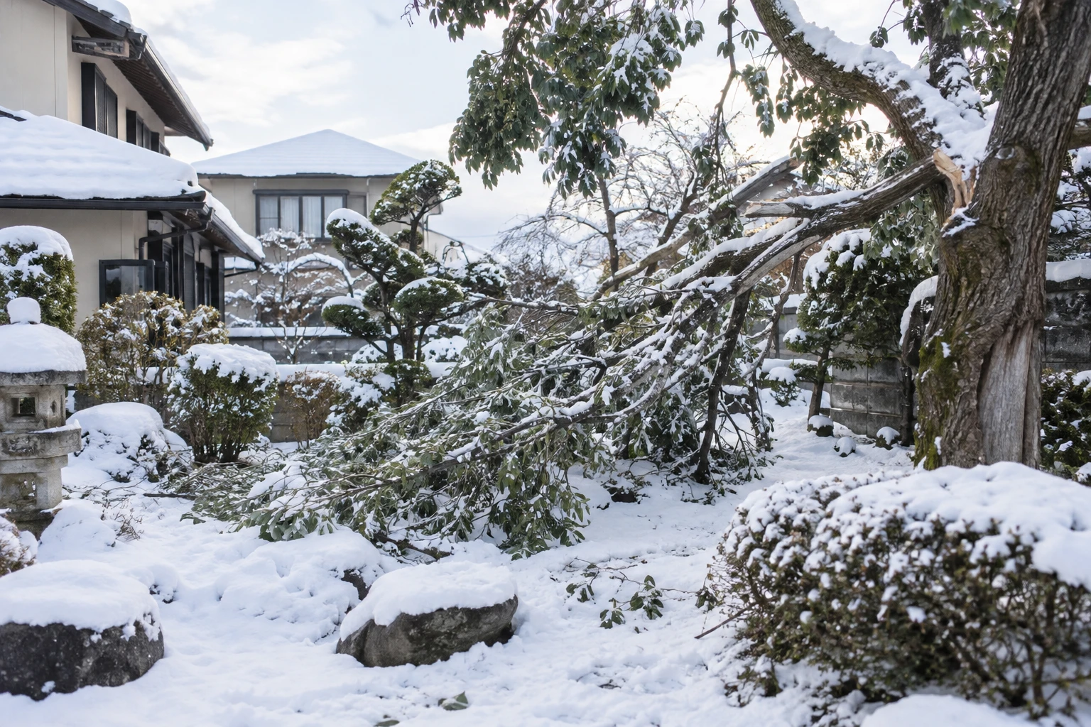 下関市で大雪の倒木を見つけたらに関連する庭の風景