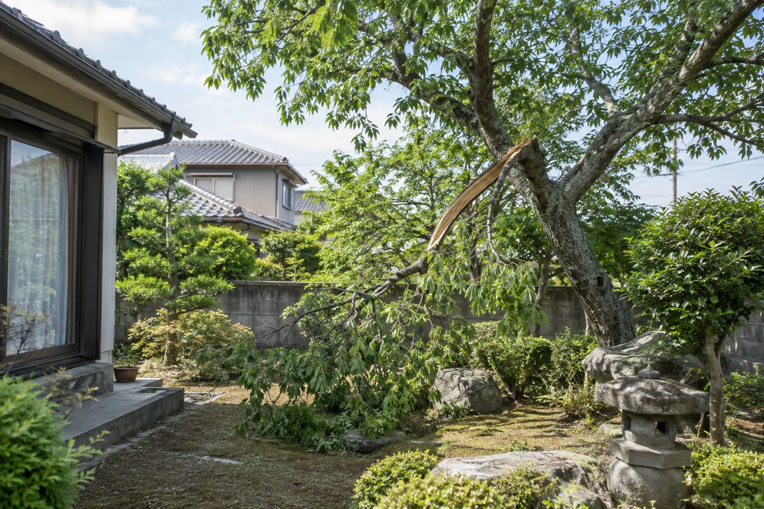 米子市で折れそうな枝を見つけたらに関連する庭の風景