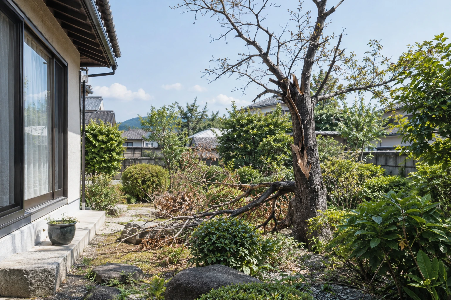 出雲市で枯れ木の伐採を急ぐならに関連する庭の風景