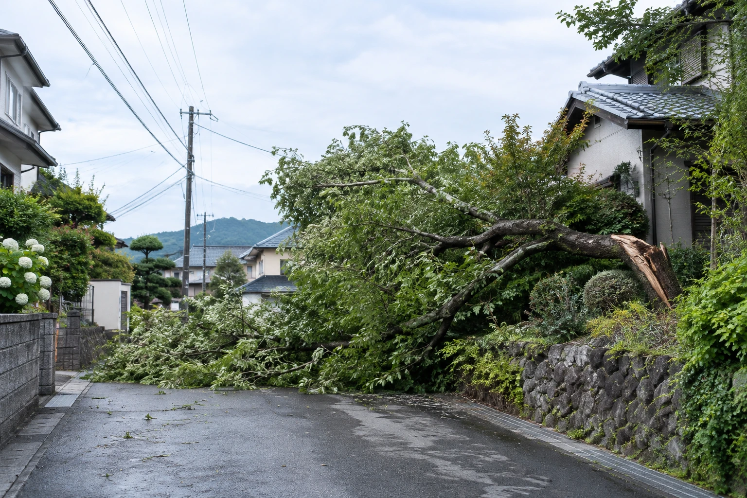 下関市で道路の倒木を見つけたらに関連する庭の風景