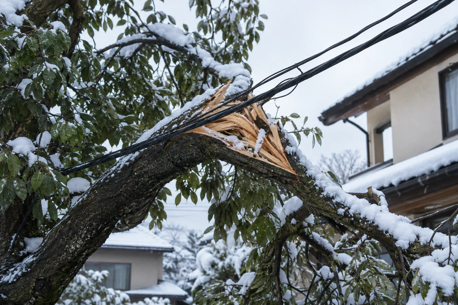電線に触れた木や折れた枝には近づかないに関連する庭の細部