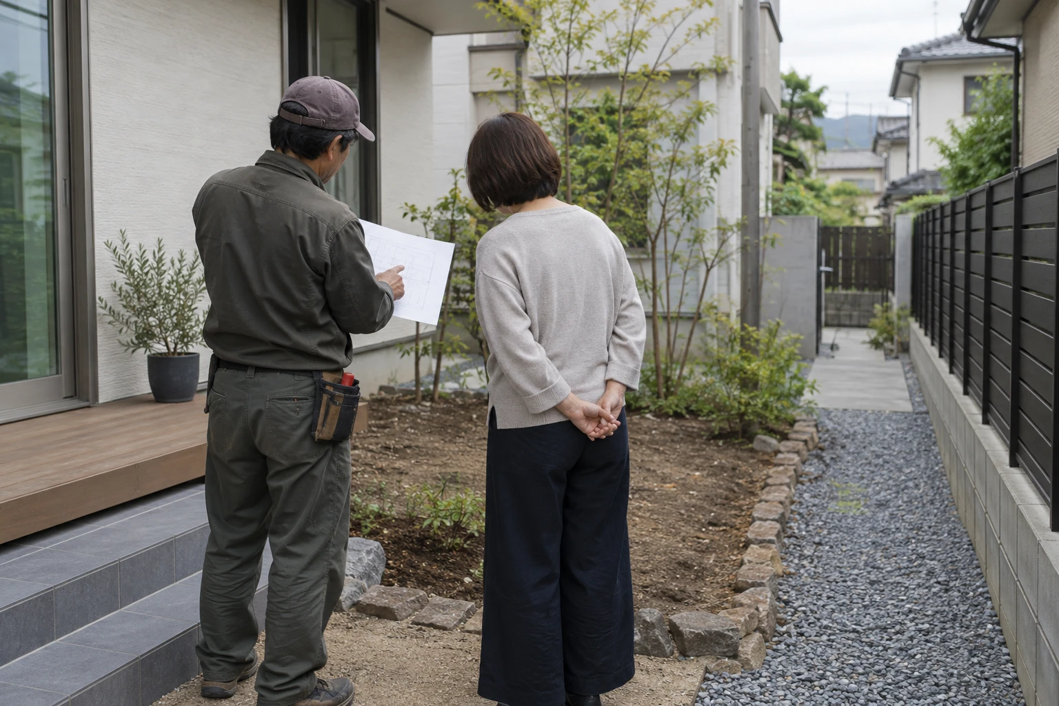 植える場所と資材の通り道を相談する参考イメージ