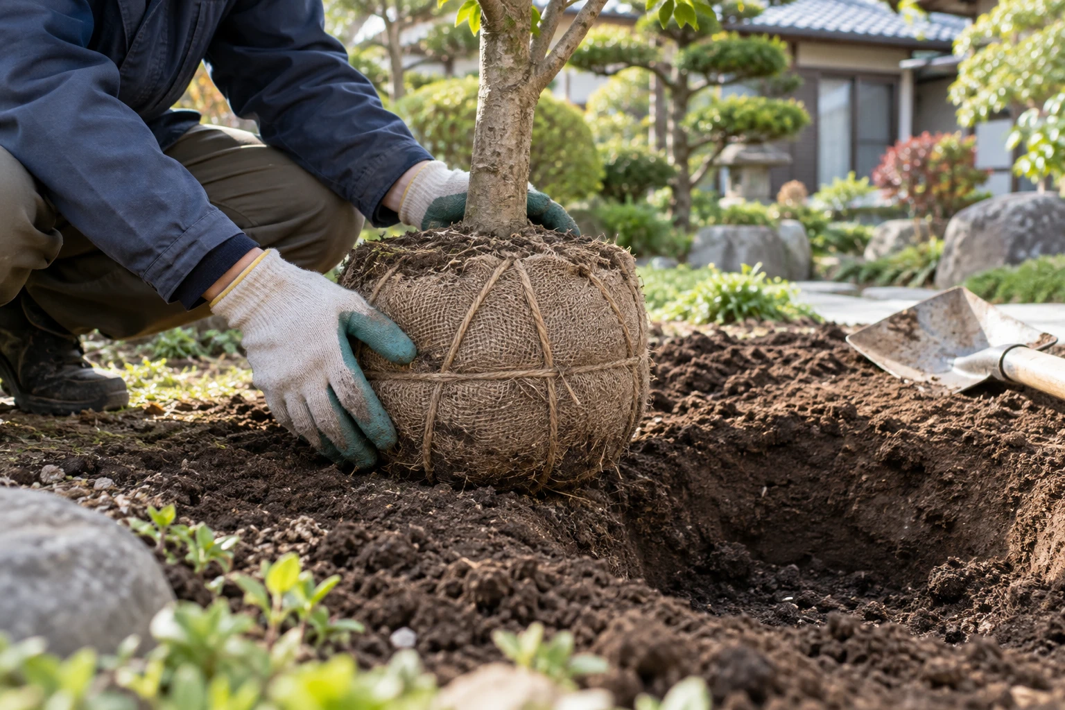 植え付け前に根鉢と植え穴を確認する参考イメージ