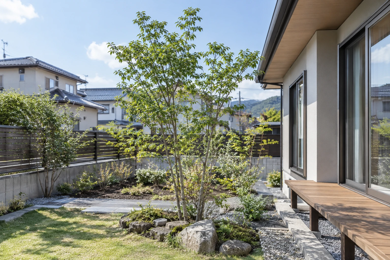 岡山市の中古住宅にシンボルツリーを植えるにはに関連する庭の風景