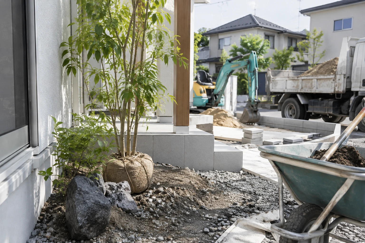 引越し日と他工事の日程を先に確認し、庭作業の順番を合わせるに関連する庭の細部