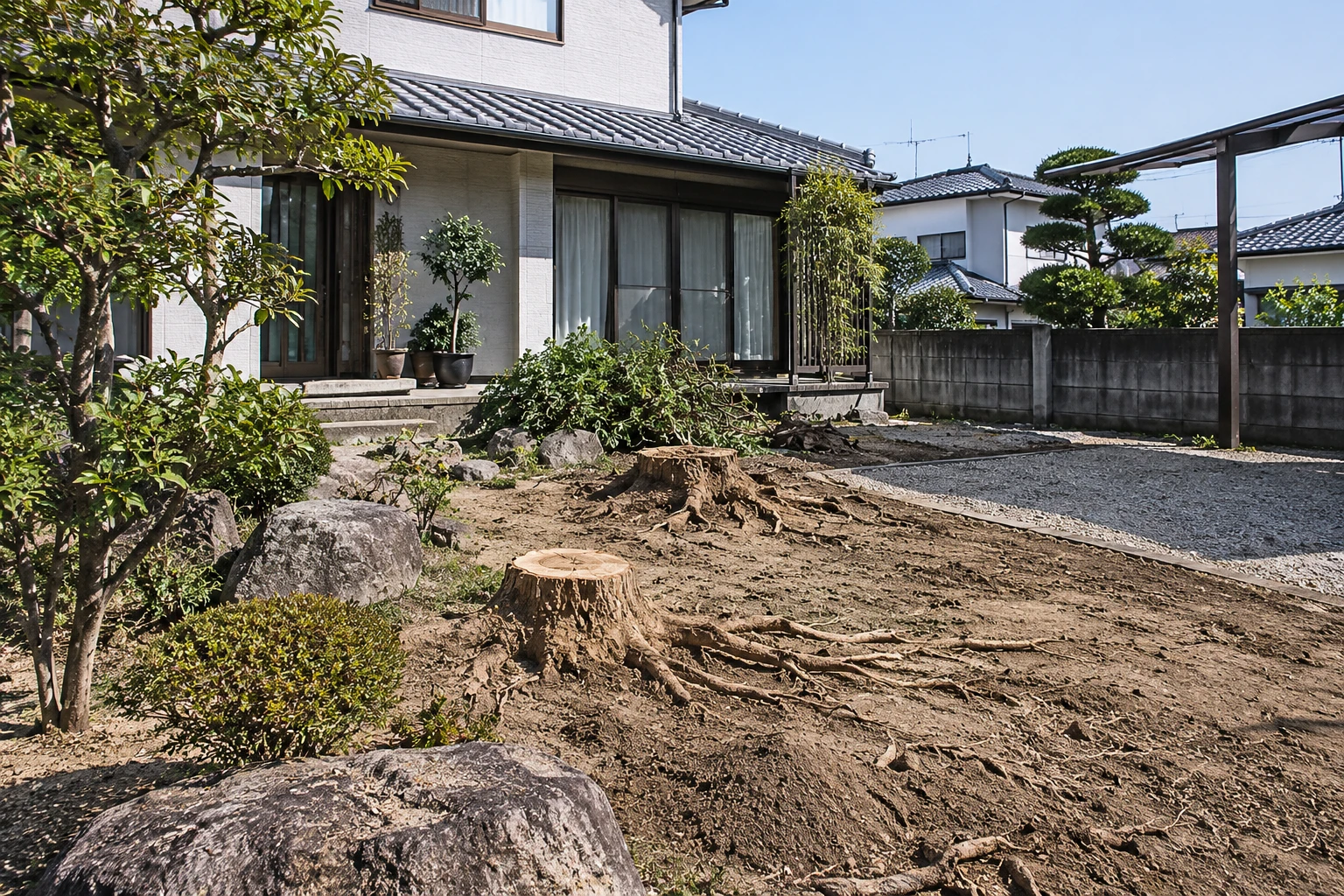 倉敷市で庭を駐車場にするにはに関連する庭の風景