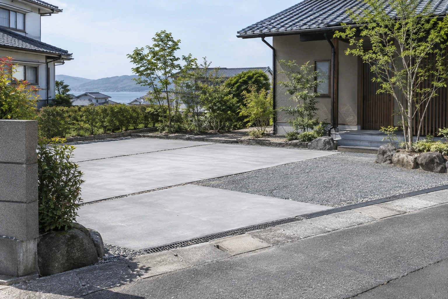 松江市で駐車場をつくる整地費用はに関連する庭の風景