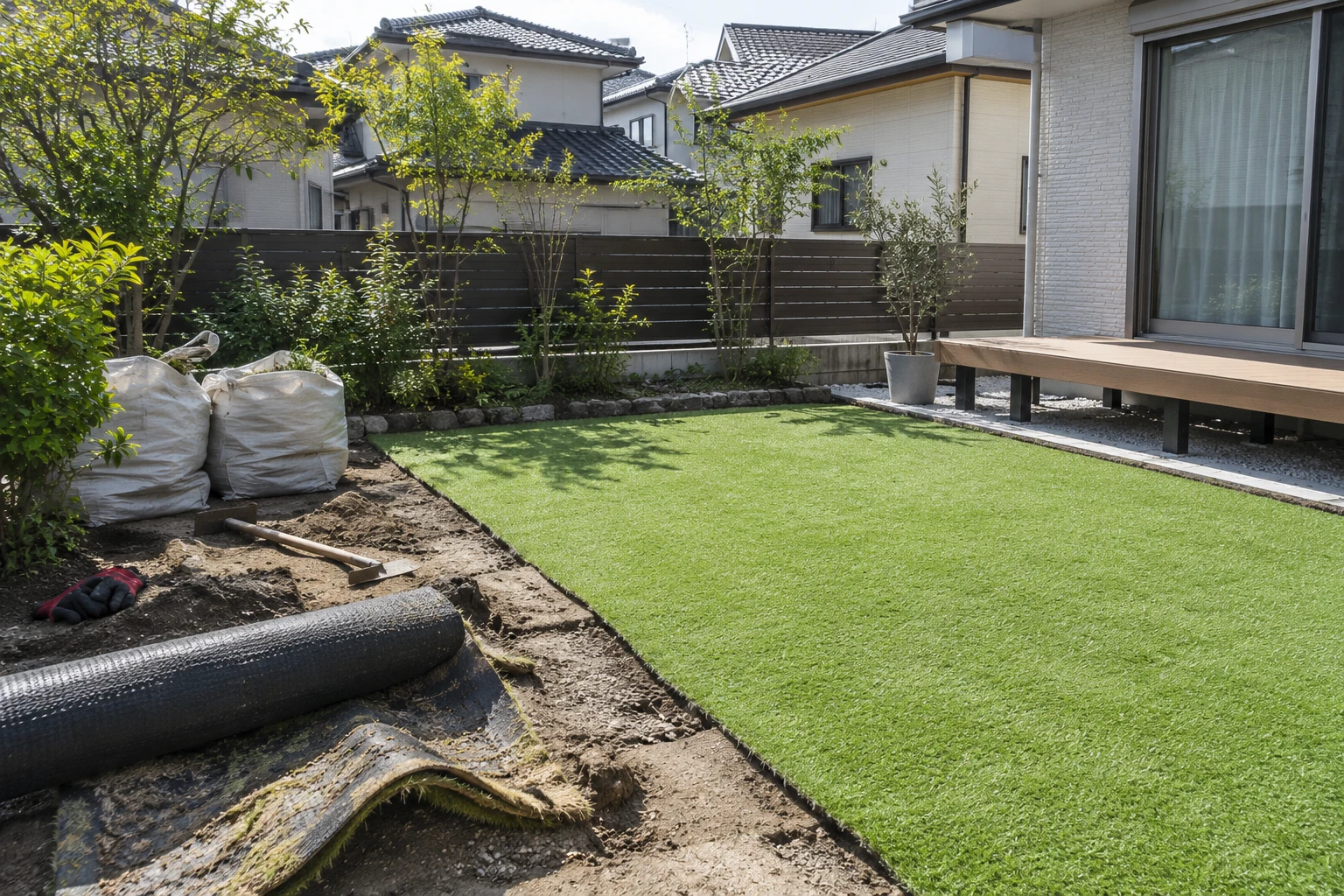 倉敷市で人工芝はDIYと業者どっちに関連する庭の風景