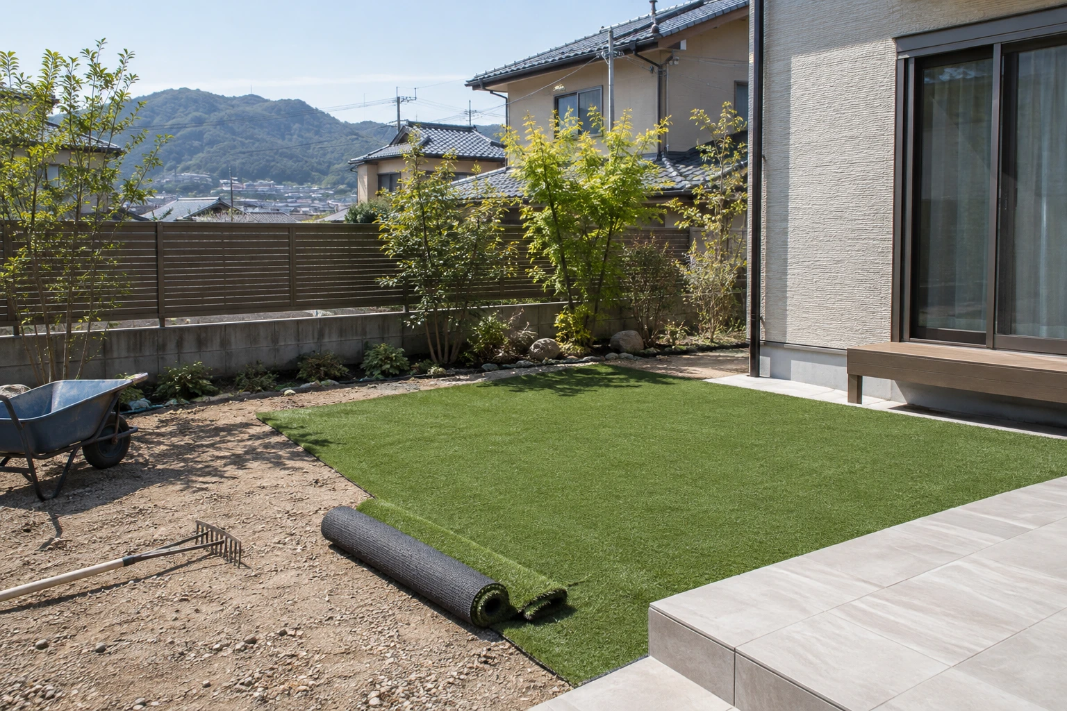 呉市で人工芝はDIYとプロ、どっちに関連する庭の風景