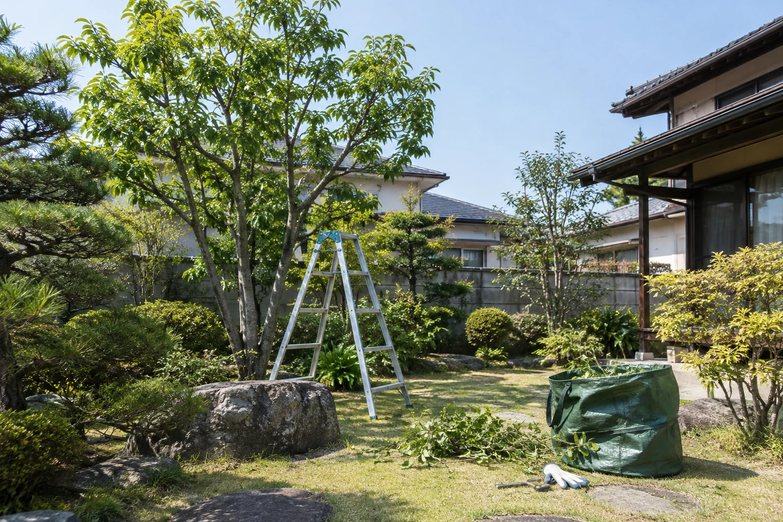 出雲市の庭木の手入れ、DIYと業者どっちに関連する庭の風景