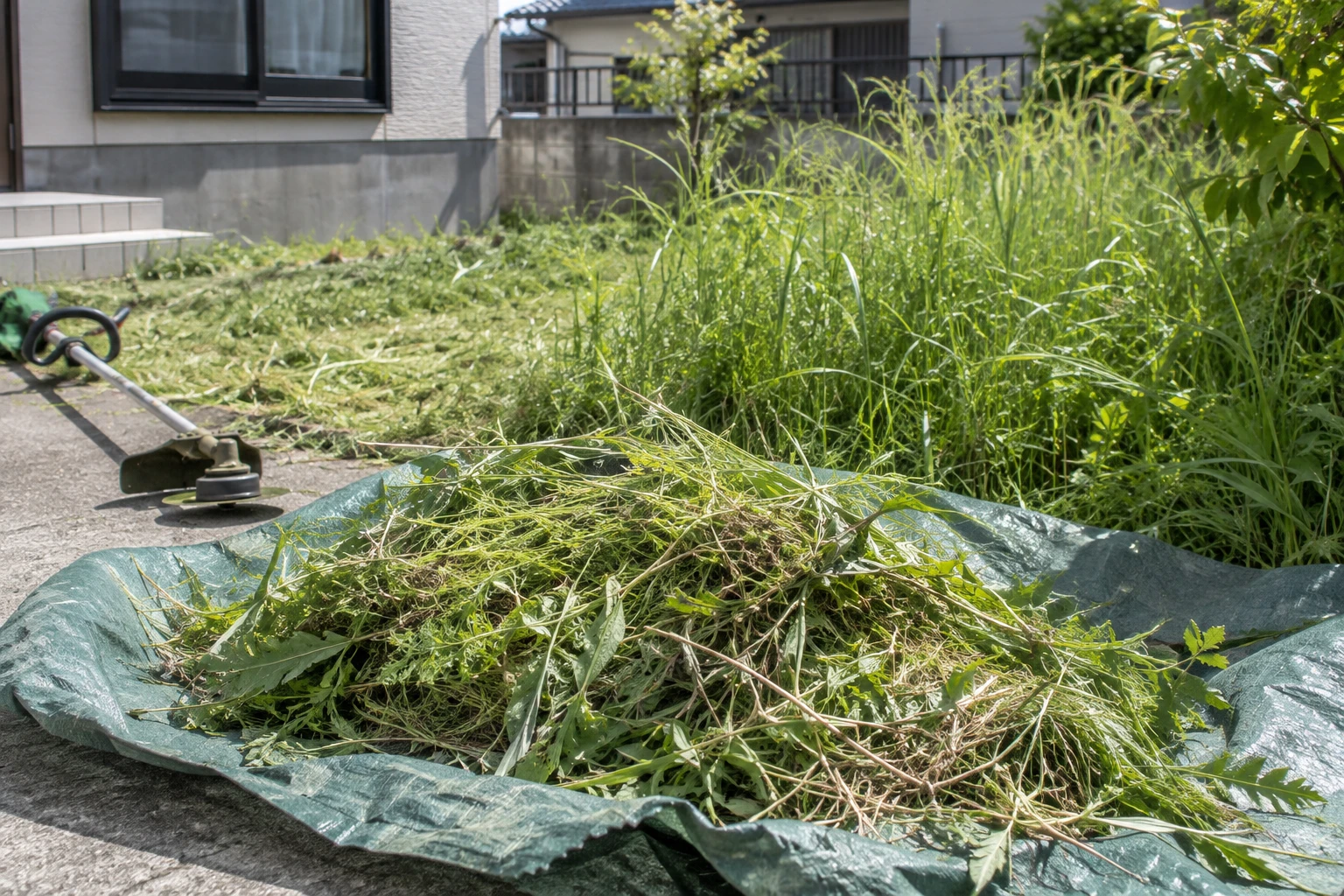 草刈りする場所と刈草の扱いを同じ条件にするに関連する庭の細部