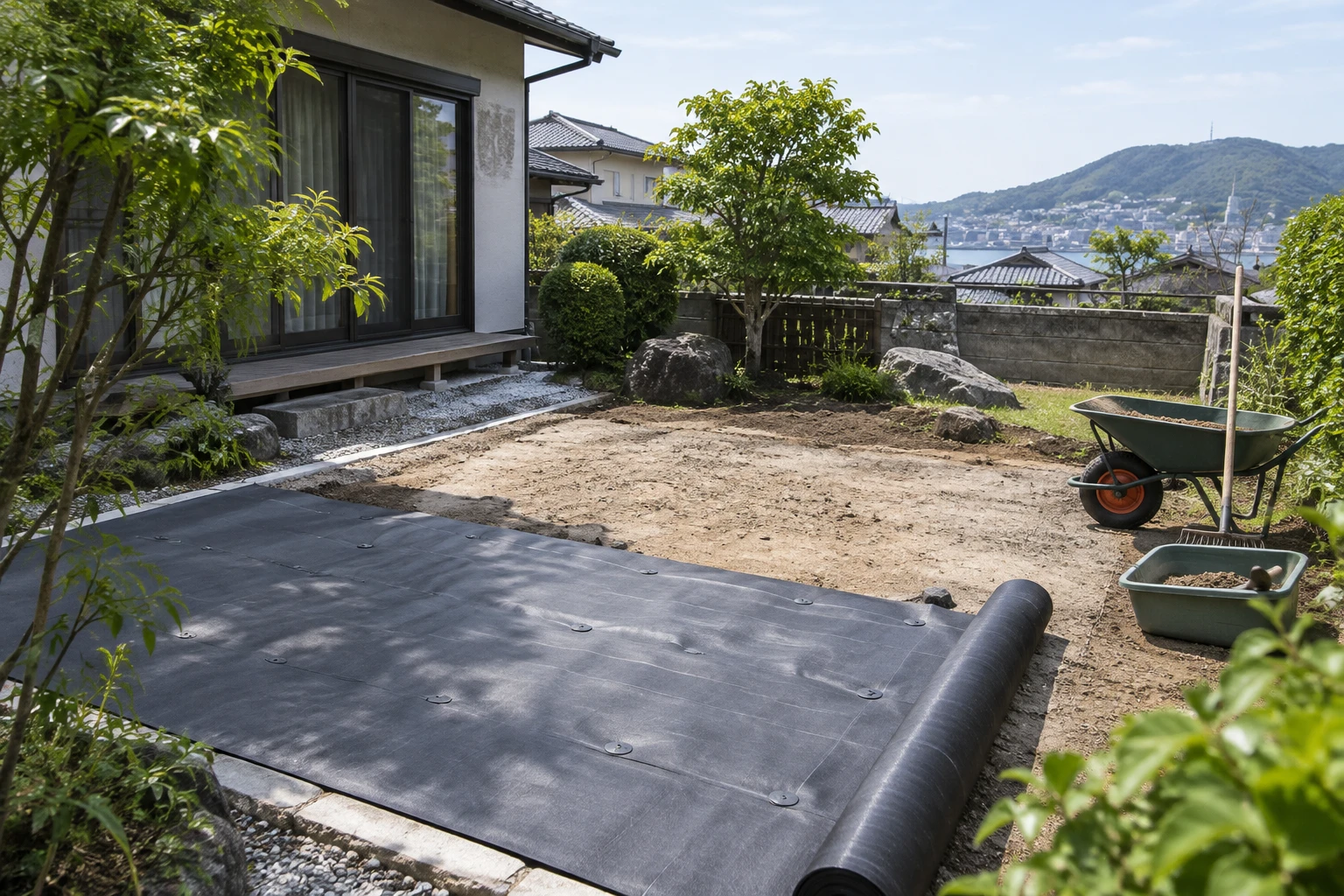 下関市で防草シートはDIYかプロかに関連する庭の風景