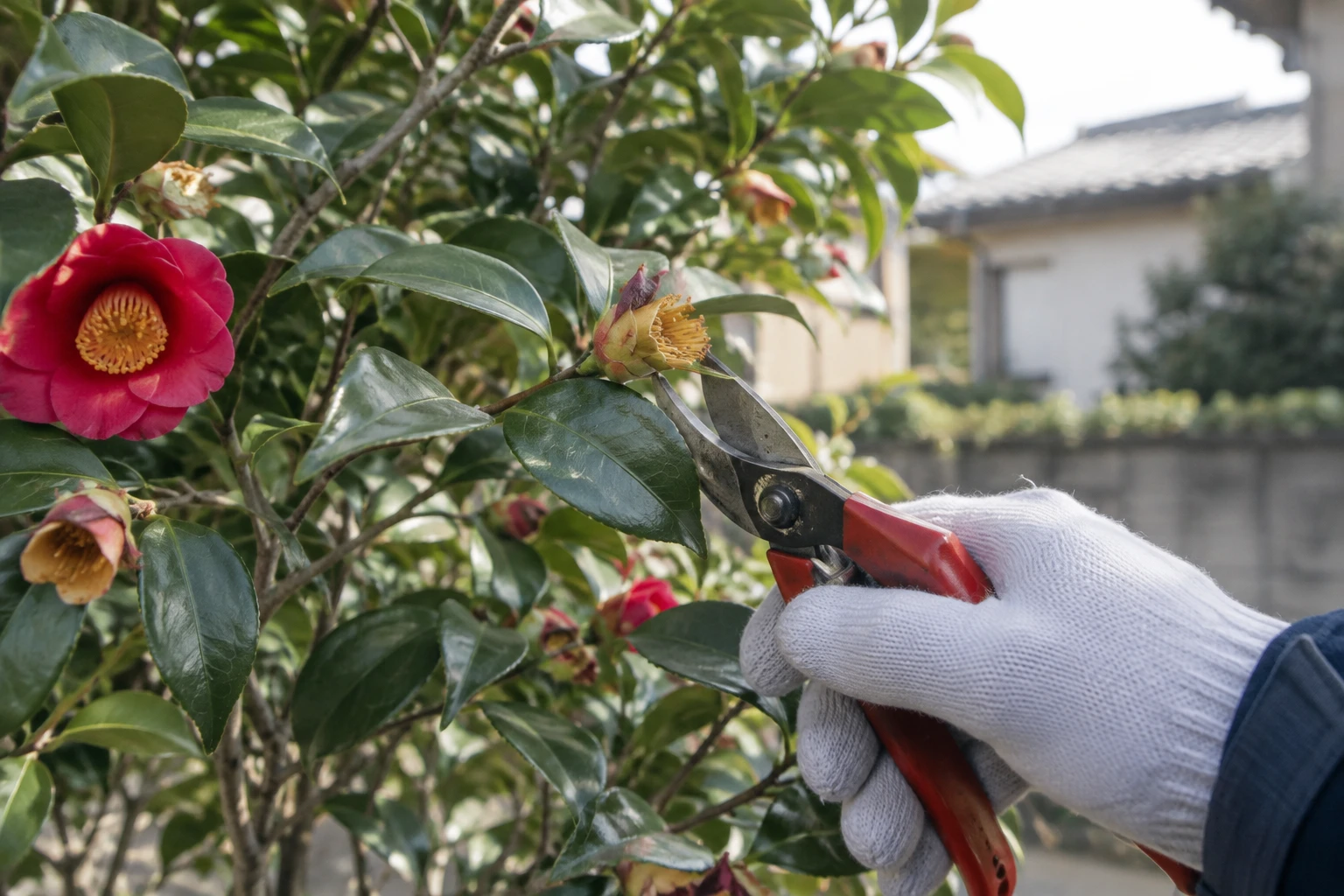 中国地方でも暦より花の終わりを目安にするに関連する庭の細部