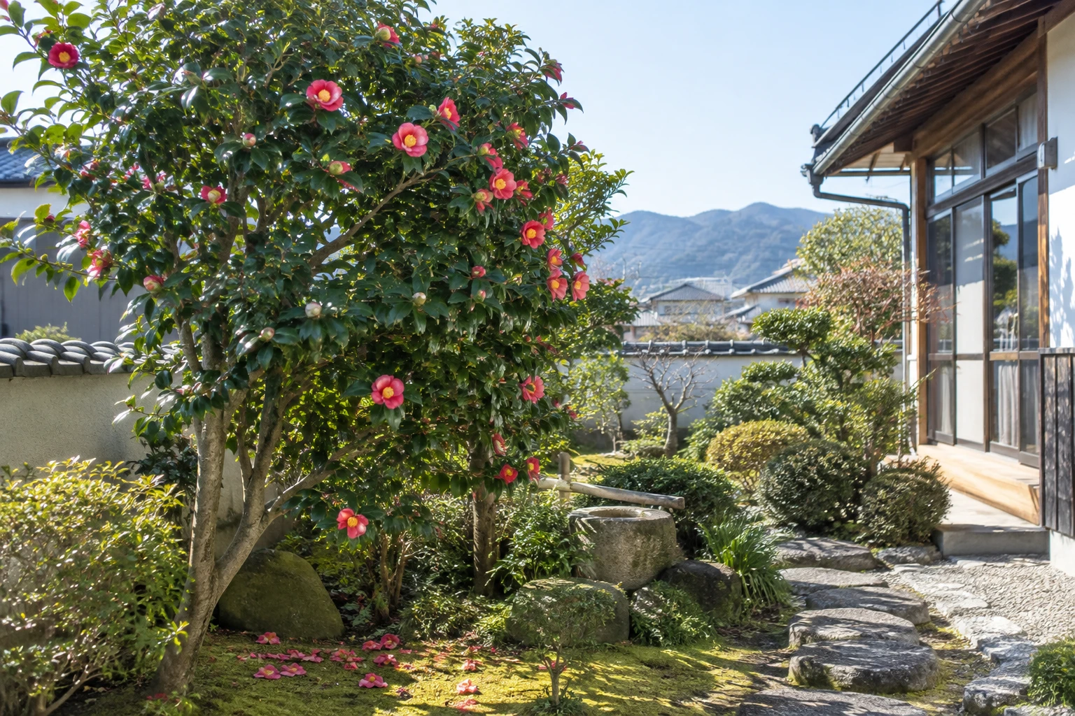 ツバキの剪定時期はいつに関連する庭の風景
