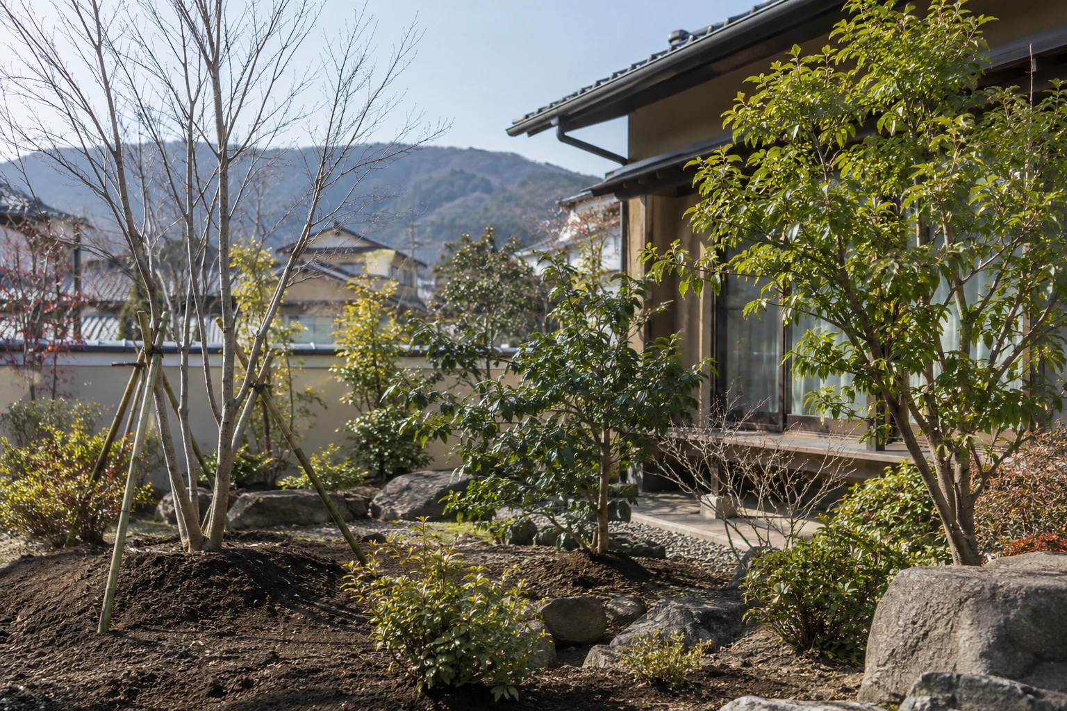 中国地方の植栽はいつに関連する庭の風景