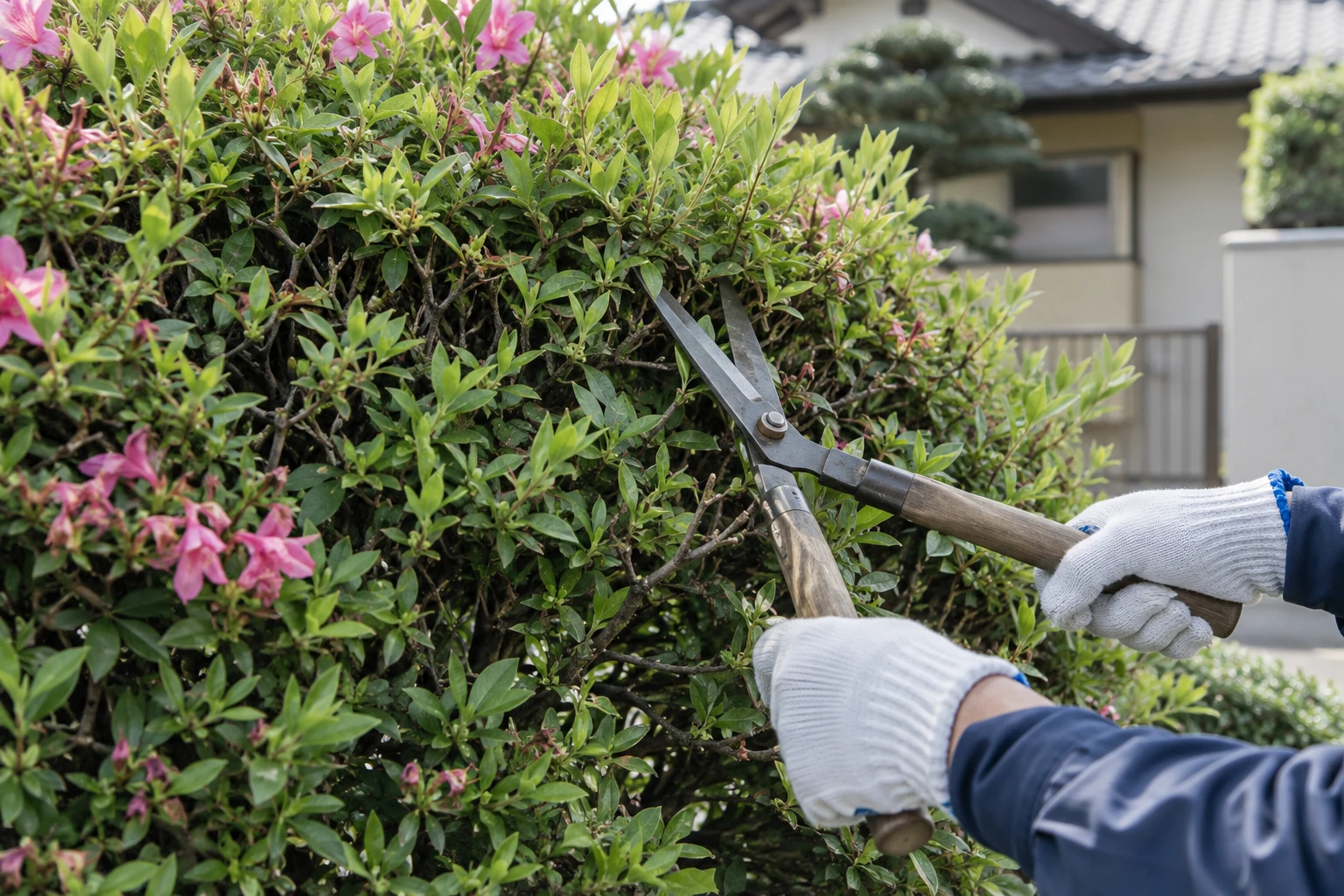 丸く整えるか、混んだ枝も整理するかを伝えるに関連する庭の細部