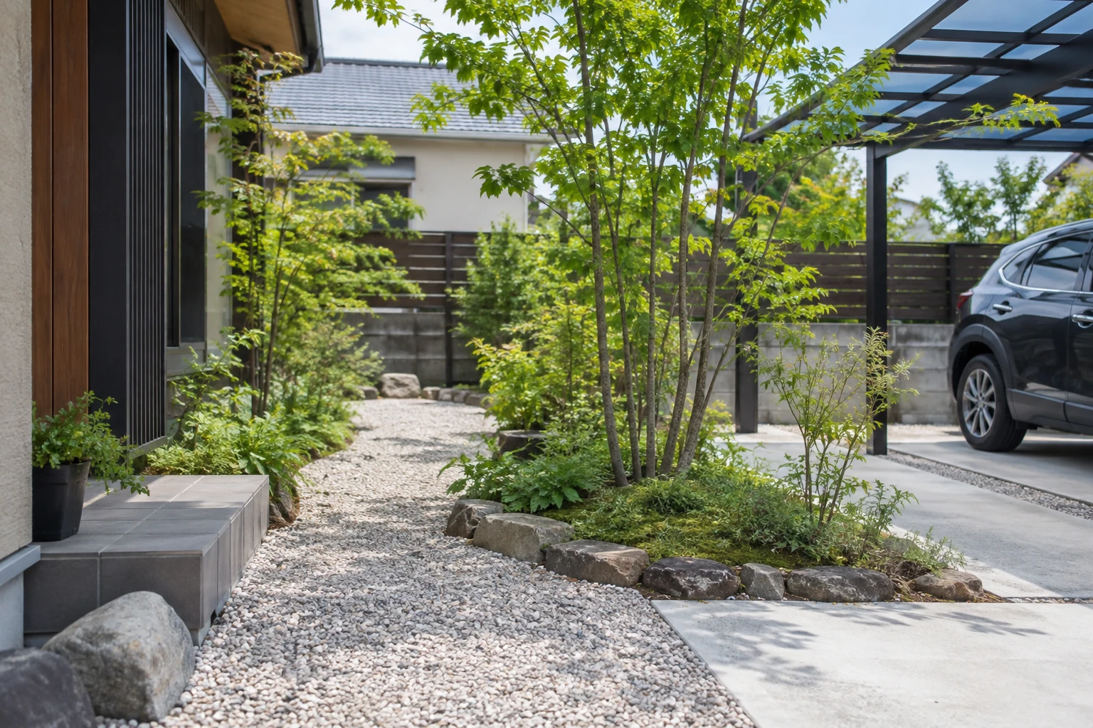 庭の砂利DIYはいくらかかるに関連する庭の風景