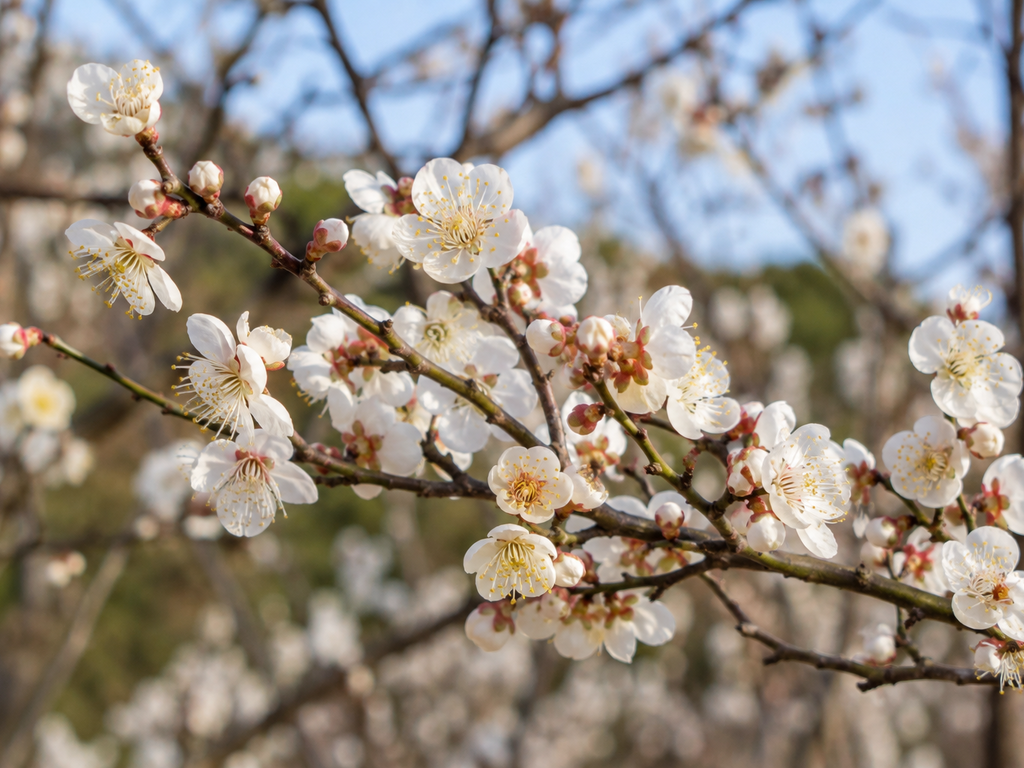 ウメの花や生殖器官と枝