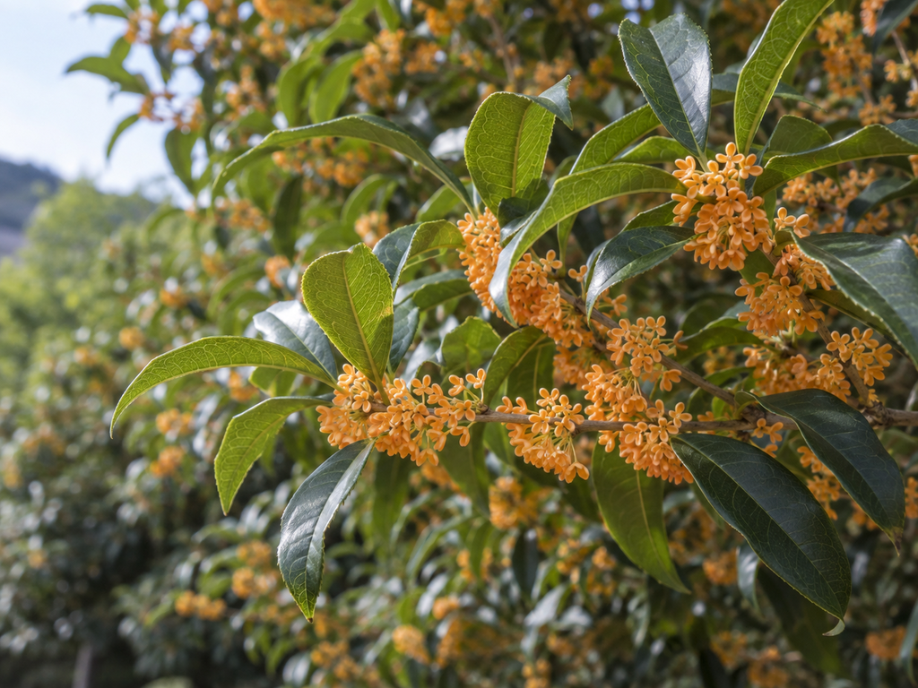 キンモクセイの花と枝の生成参考イメージ