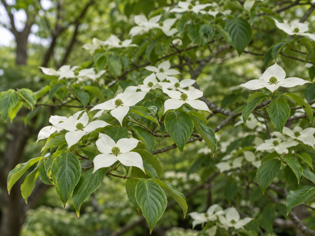 ヤマボウシの花と枝の生成参考イメージ