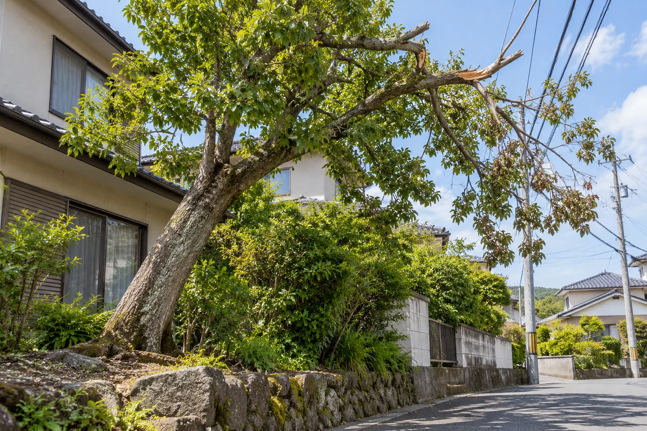 住宅と道路に近い庭木のイメージ
