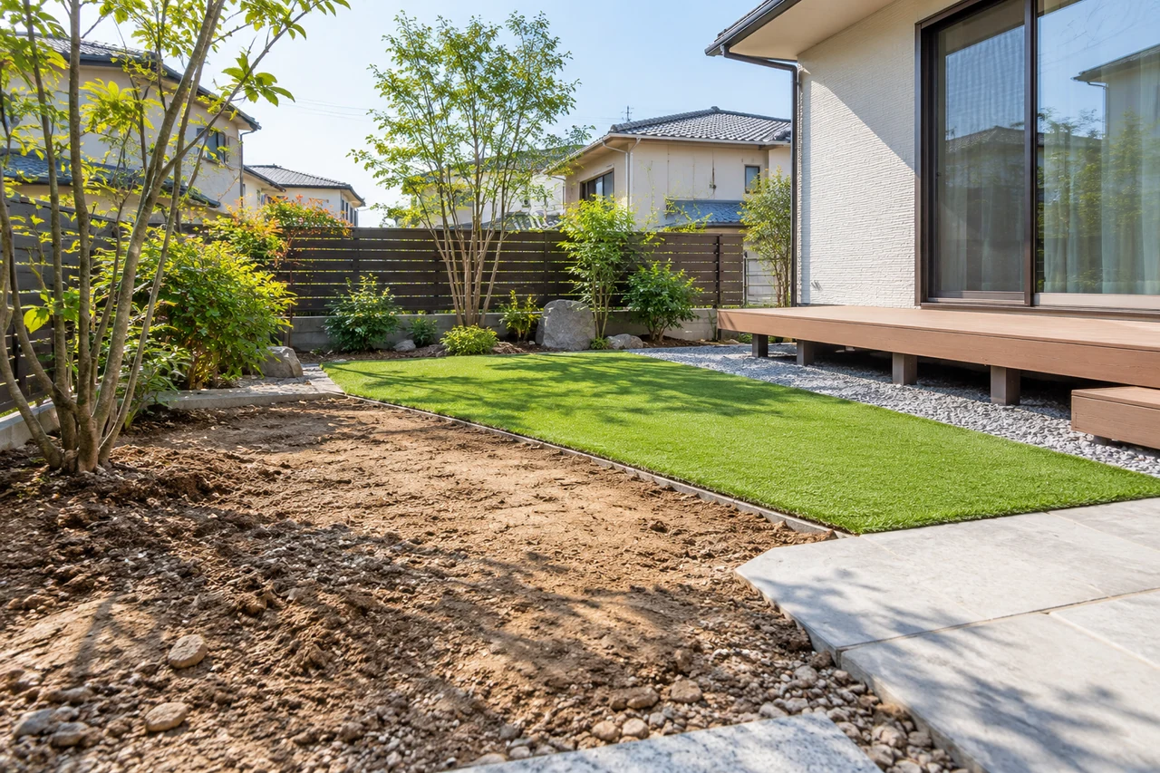 人工芝を検討する住宅の庭のイメージ