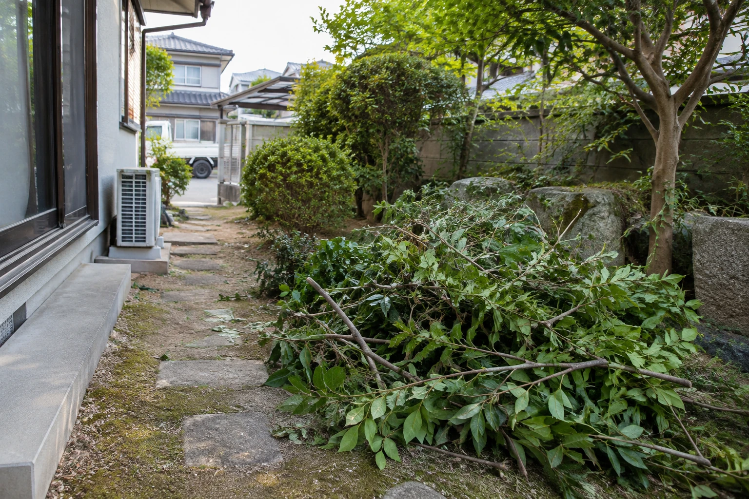 枝の量に加え、搬出経路や周囲の条件も伝える