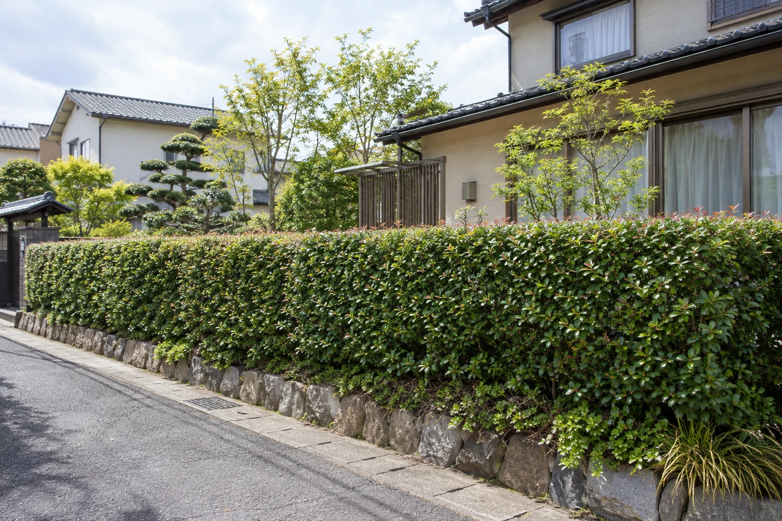 住宅の庭にある生垣全体