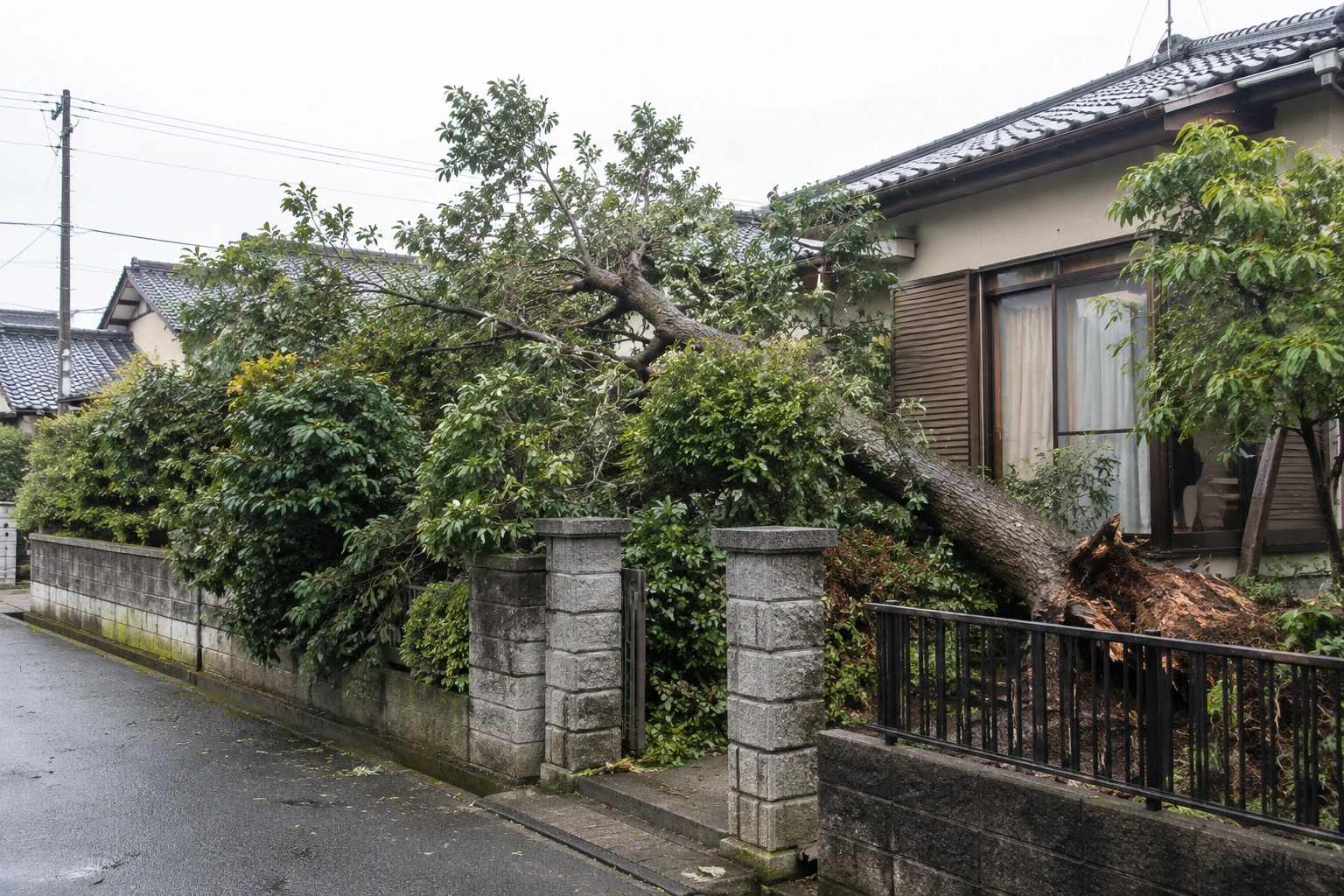 住所・目印と道路や電線との位置関係を伝える