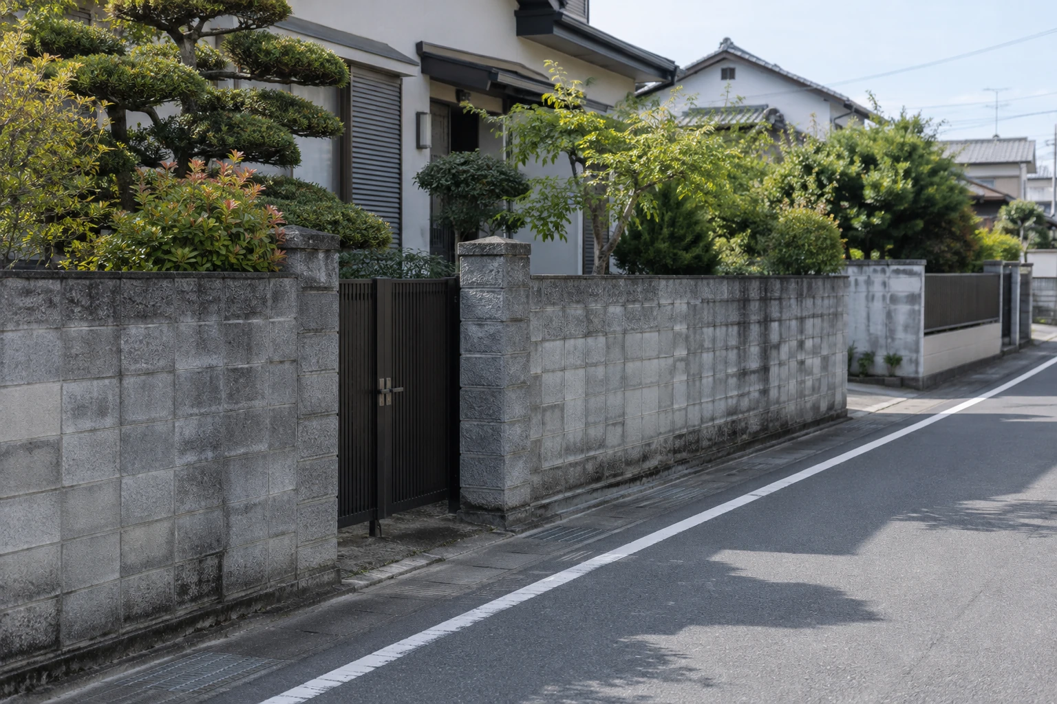住宅のブロック塀と道路の位置関係