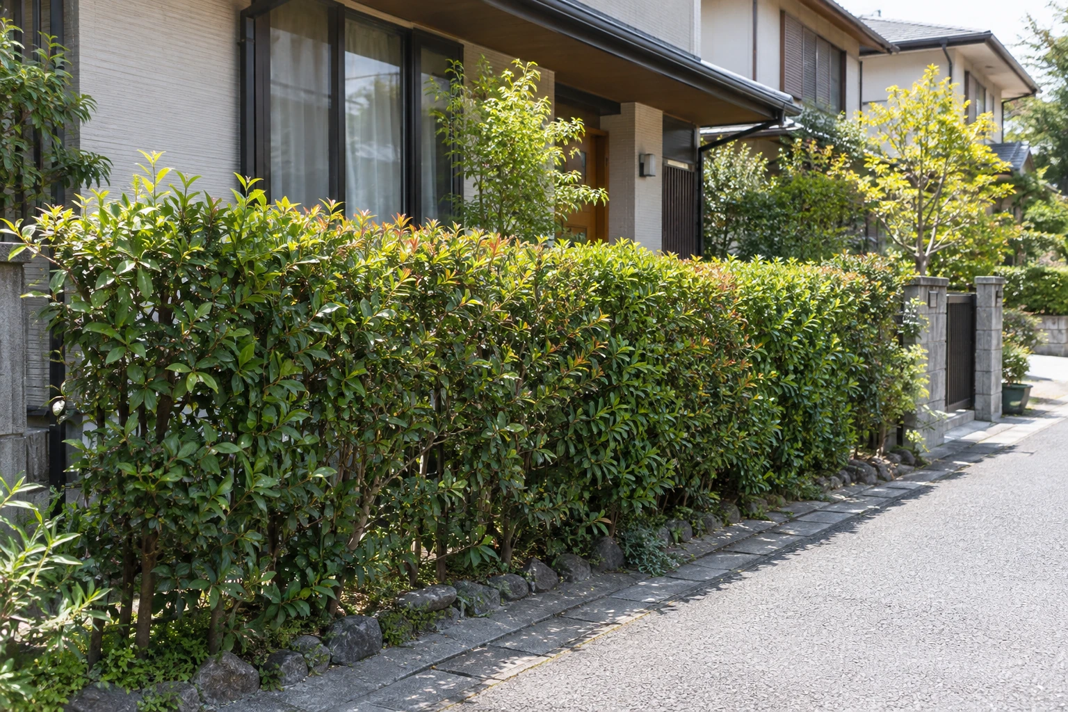 住宅の道路沿いに設けられた生垣のイメージ